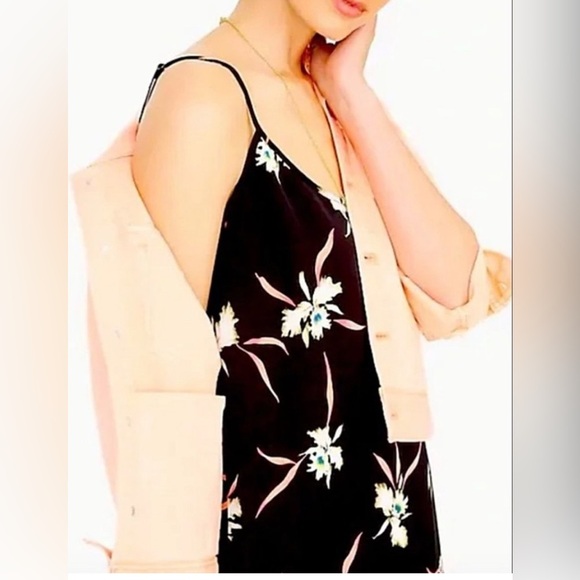 J.Crew Black Floral Spaghetti Strap Midi Slip Dress XS - Picture 2 of 7